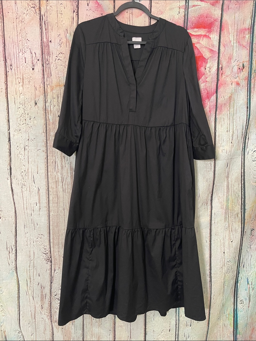 Chico's Black Tiered Midi Dress with V-Neck Chico’s Sz 1, US 8/10